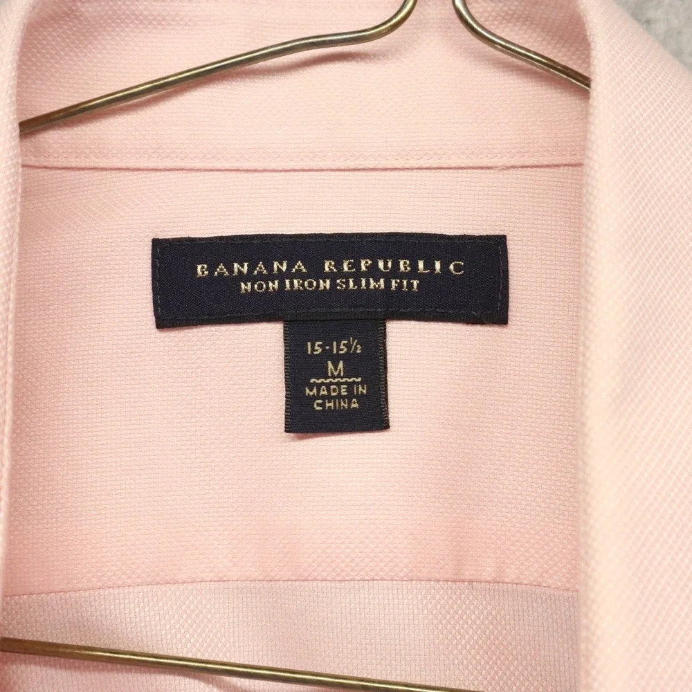 Banana Republic Shirt Mens Medium Slim Fit French Cuff Button Pink‎ Long Sleeve